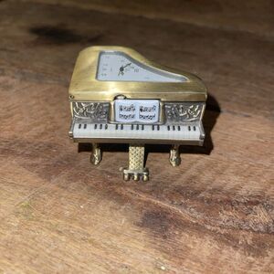 Vintage Platinum Brass  Piano Clock-Very Good